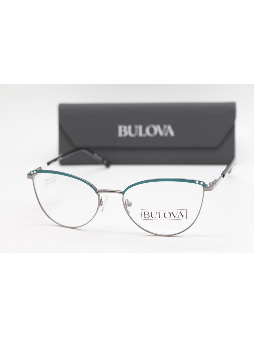 NEW BULOVA POMEROY TEAL GREY BLACK AUTHENTIC EYEGLASSES W/CASE 52-16-135